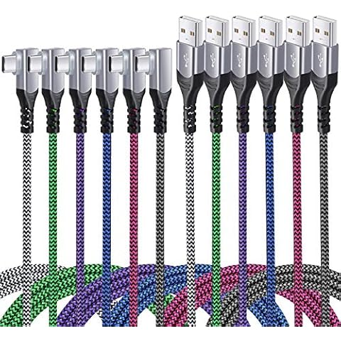 Excgood [6-Pack] Right Angle USB Type C Cable, [6.6t] 90 Degrees C Charger Cable Fast Charging Braided Cord for iPhone 16/15, Galaxy S24/S23/A15/A03s/S10/S9/S8/Note,LG,Moto,Pixel, Android Phones Cover