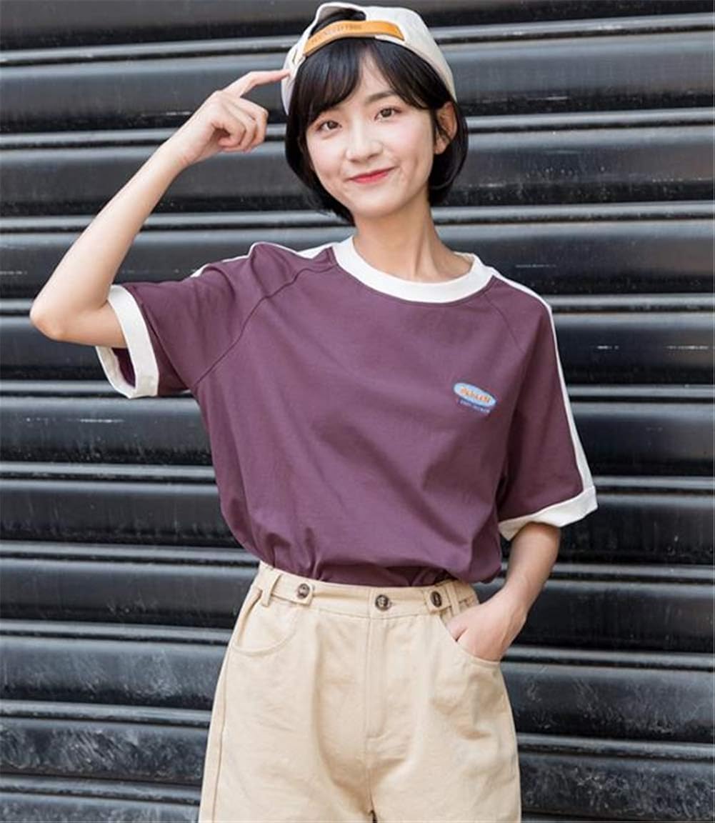 人気商品の ジャンーウェ Tシャツ カットソー 春 夏 半袖 レディース トップス プルオーバー 五分袖 クルーネック 韓国風 切り替え 今夏 カジュアル ヒップホップ Bf風 Correiodecarajas Com Br