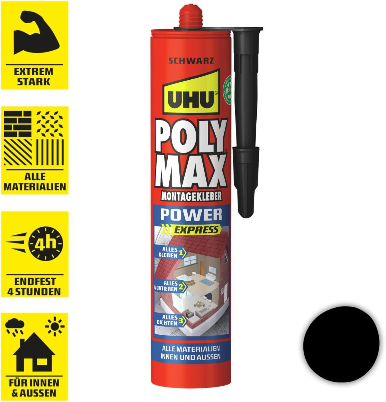 Uhu 47200 Poly Max Express Cartridge with 425g, Black