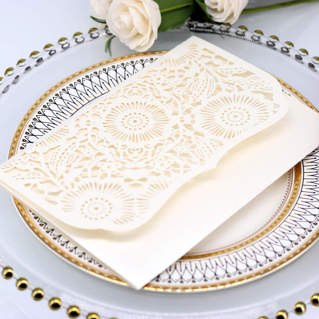 10 Inviti Di Matrimonio In Carta Perlata Con Intaglio Laser – Eleganza Romantica Per Feste (Bianco)