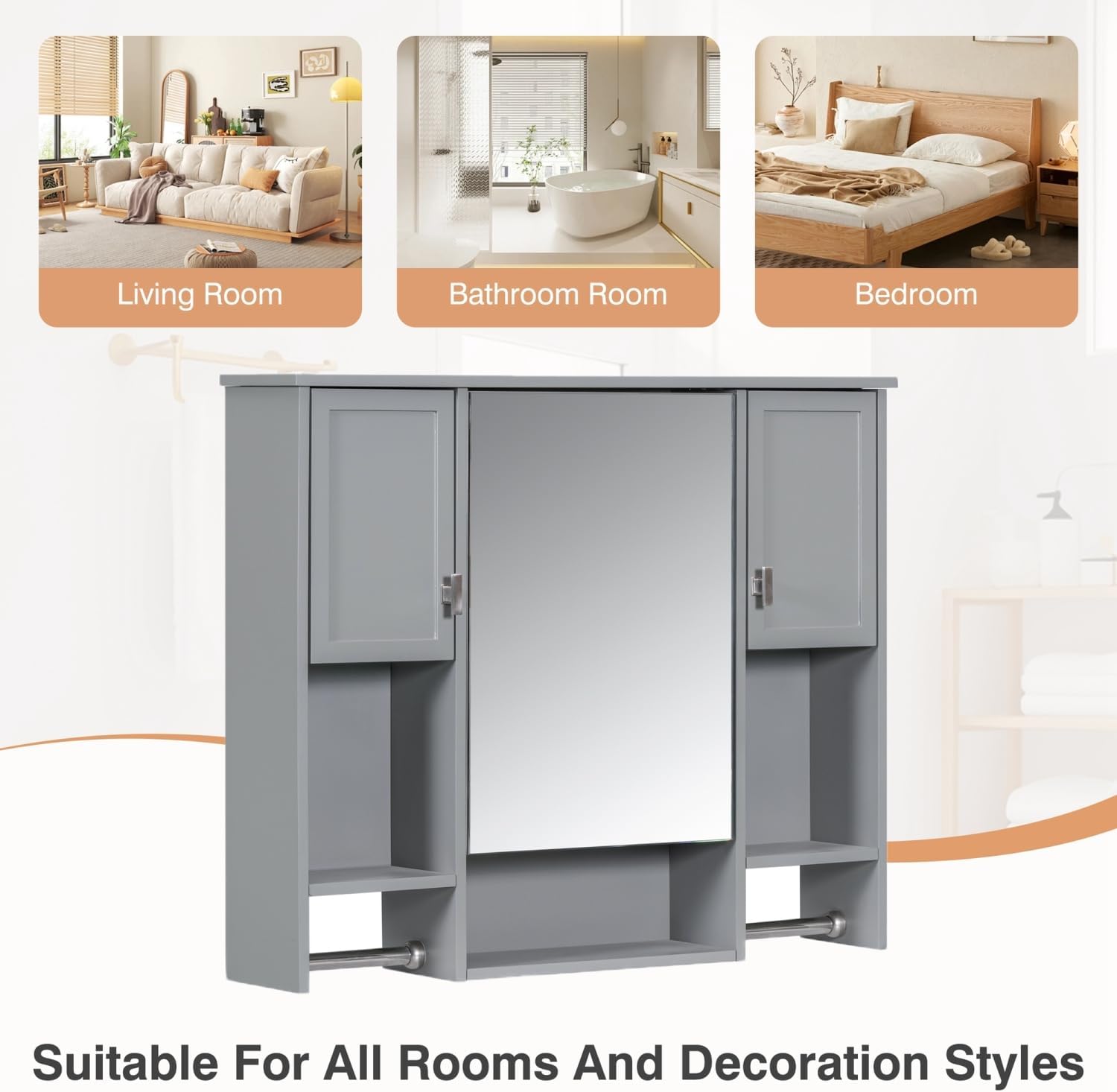 Geelife 35" x 28" Modern Wall Mounted Bathroom Storage Cabinet, Bathroom Wall Cabinet with Mirror, Cabinet with Towels