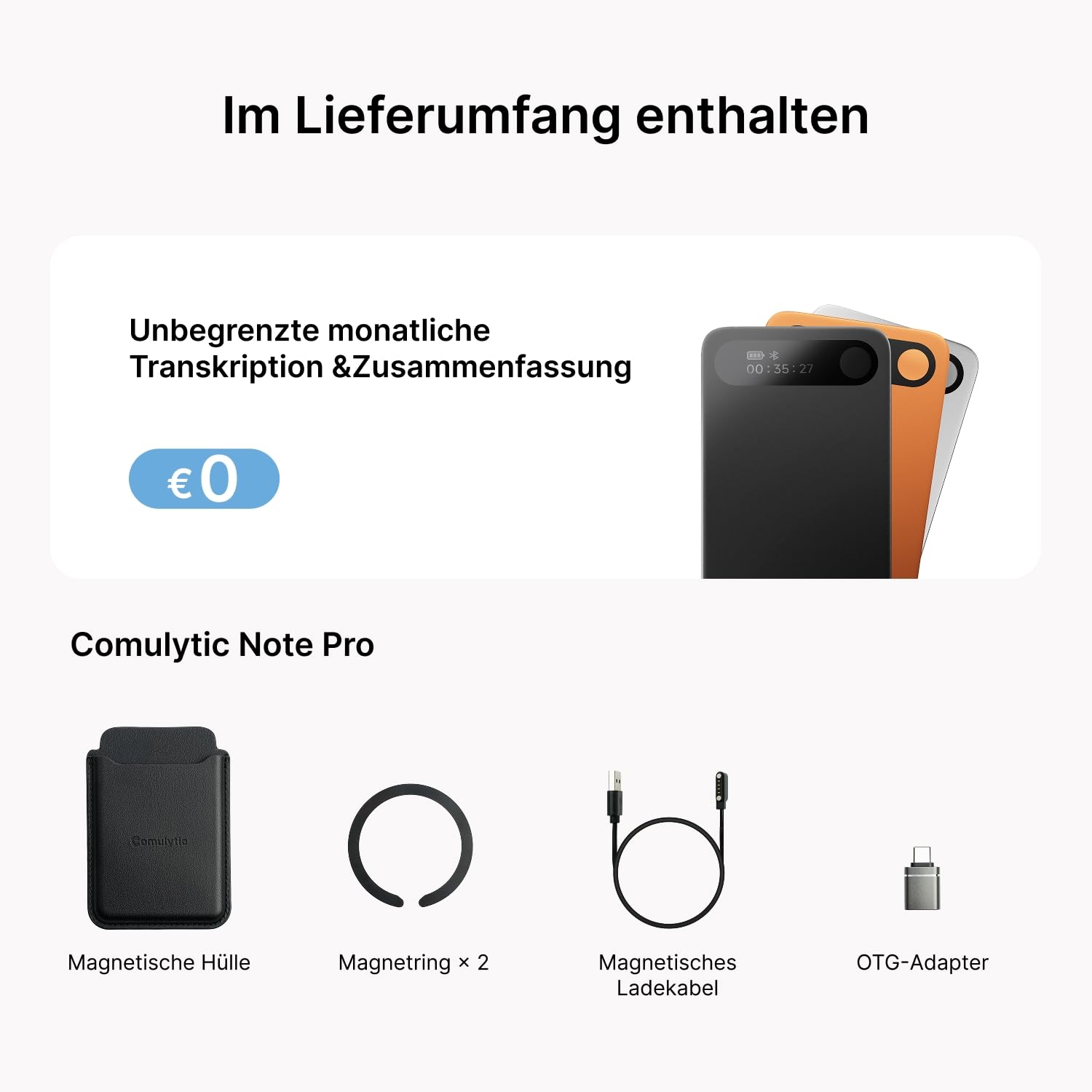 Comulytic Note Pro KI Digitales Diktiergerät mit Unbegrenzte Transkription & Zusammenfassen, Aufnahmegerät mit Schreibfunktion, 113 Sprachen, Voice Recorder für Meetings, Vorlesungen, Schwarz