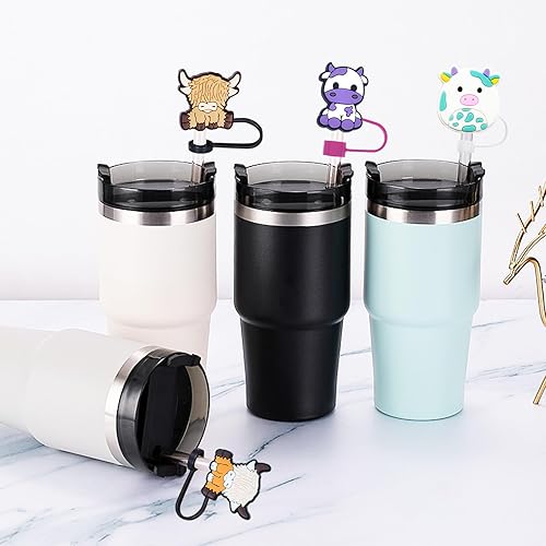 Miniatura 5 de 12 fundas de paja de vaca de las tierras altas, fundas de silicona para pajitas de silicona con diseño de vaca de caricaturas, fundas de popote