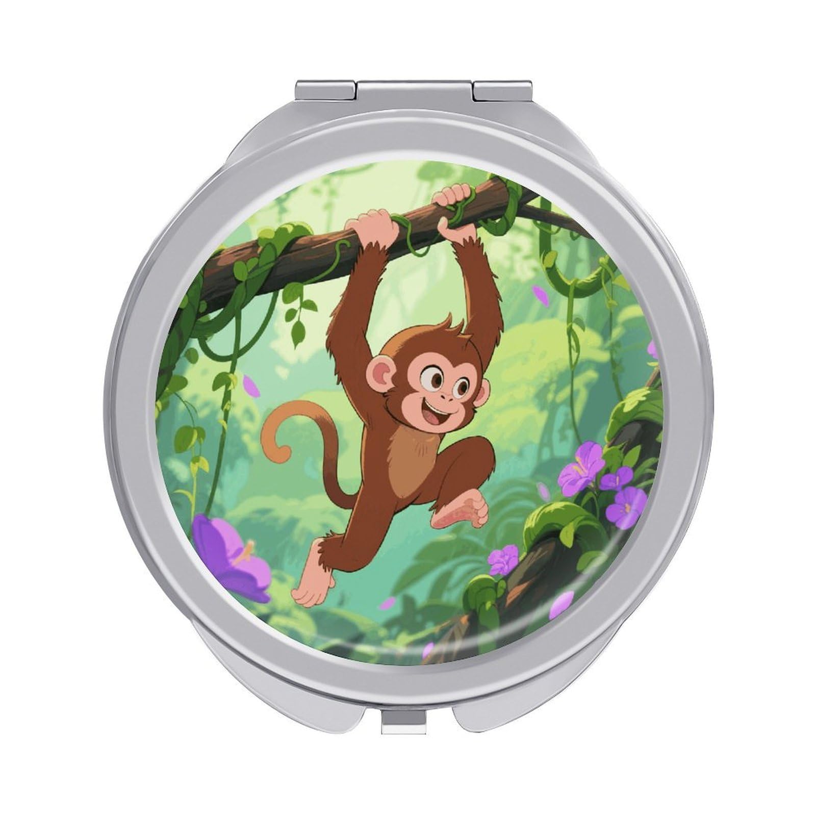 VstaDank Rhesus Monkey Travel Makeup Mirror Fashion Folding Handheld Pocket Mirrors Portable Cute Mini Mirrors Round Compact Mirror for Purse Handbag& Gift Home Outdoor Use