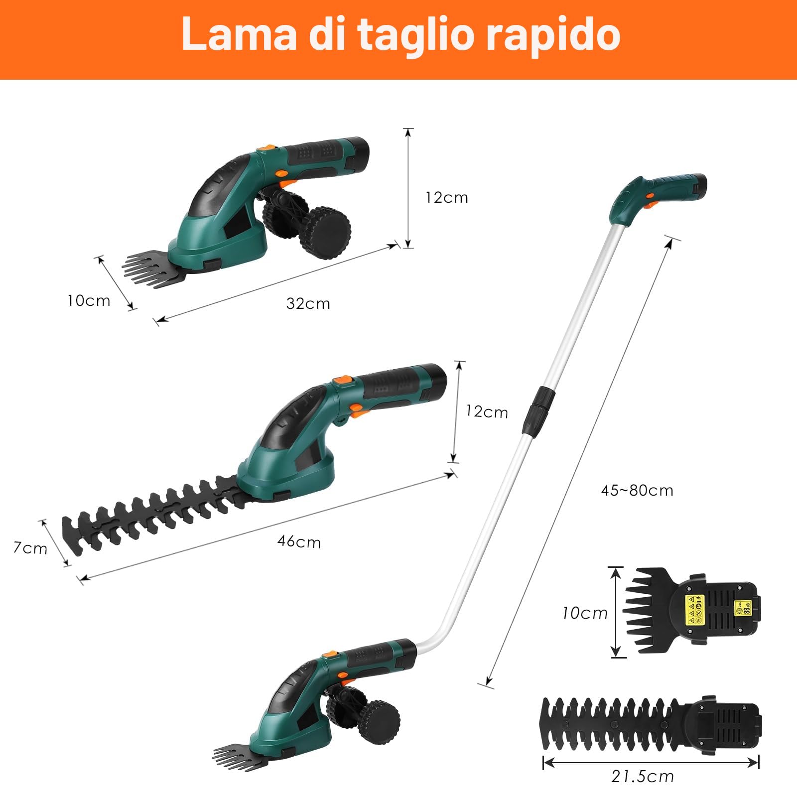 LIFERUN Cesoia per Erba a Batteria 7,2V 2000mAh 2 in 1 Tagliasiepi Elettrico con Manico Telescopico