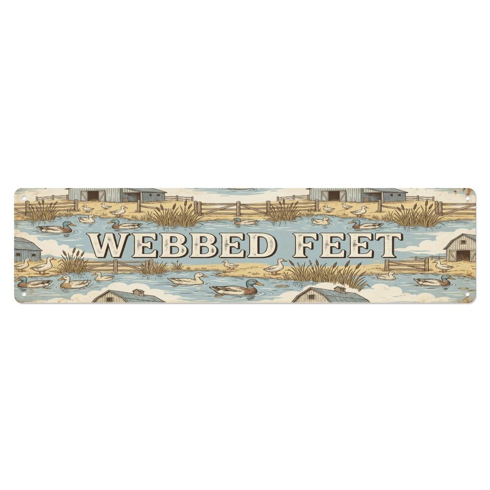 Olhnbad 4X16inch(10X40cm) Vintage Pen Web Duck Farmhouse Funny Duck Backyard Farm Metal Tin Sign