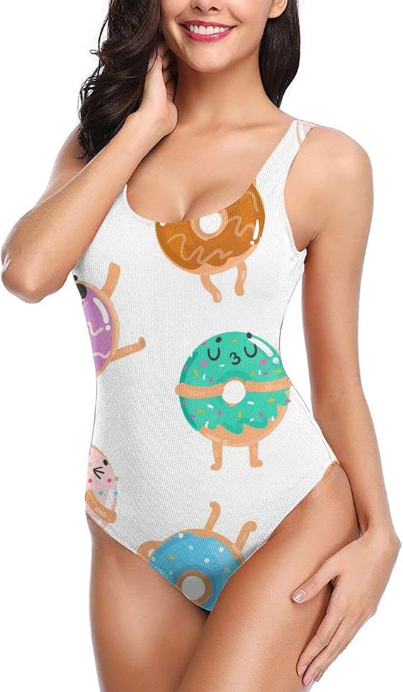 Cute Cartoon Donuts Swimsuit OnePiece Swimsuit Round Neck Control