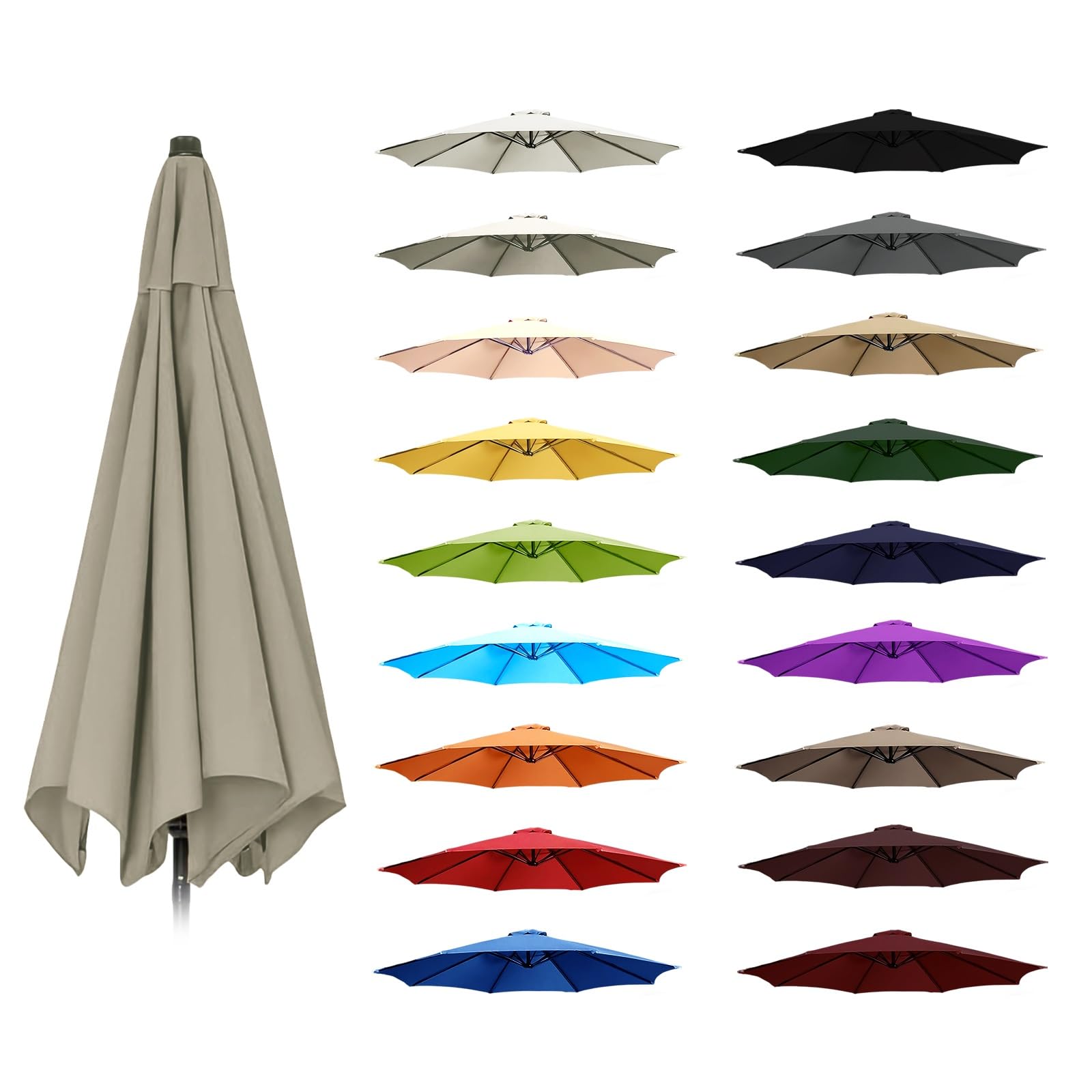 6.5ft To 11.5ft Thick Polyester Umbrella Replacement Canopy Fade Tear Resistant Reinforced Rib Pocket Top Vent Sunproof 6&8 Rib Patio Garden Parasol Top Multi Color Top color 7.5FT/2.30M-8Ribs