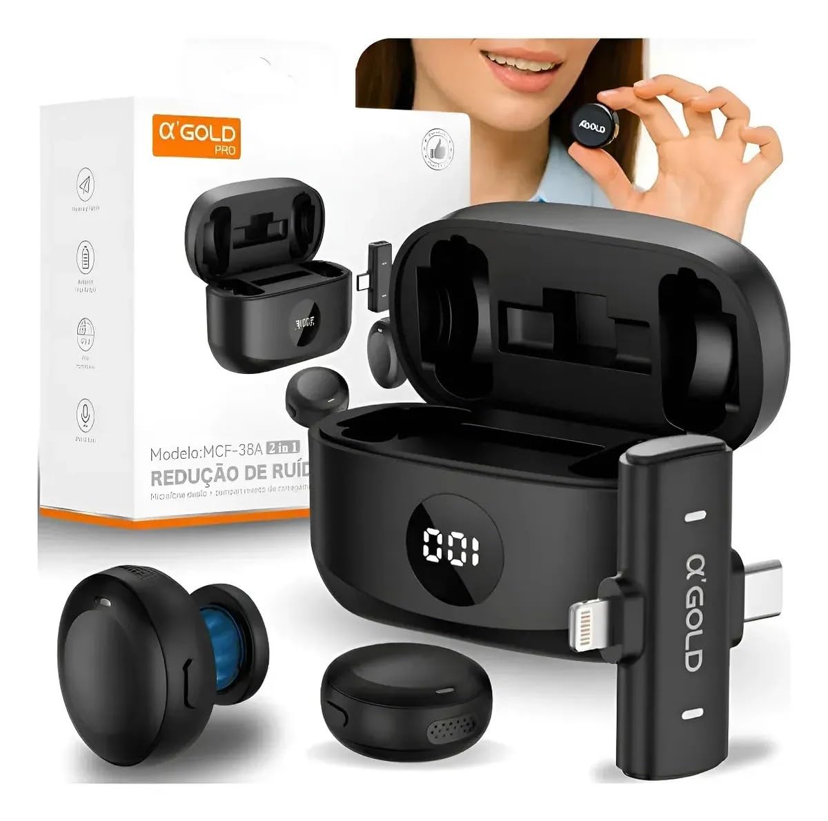 Kit com 2 Microfones de Lapela Sem Fio Bluetooth USB-C – Áudio Profissional com
