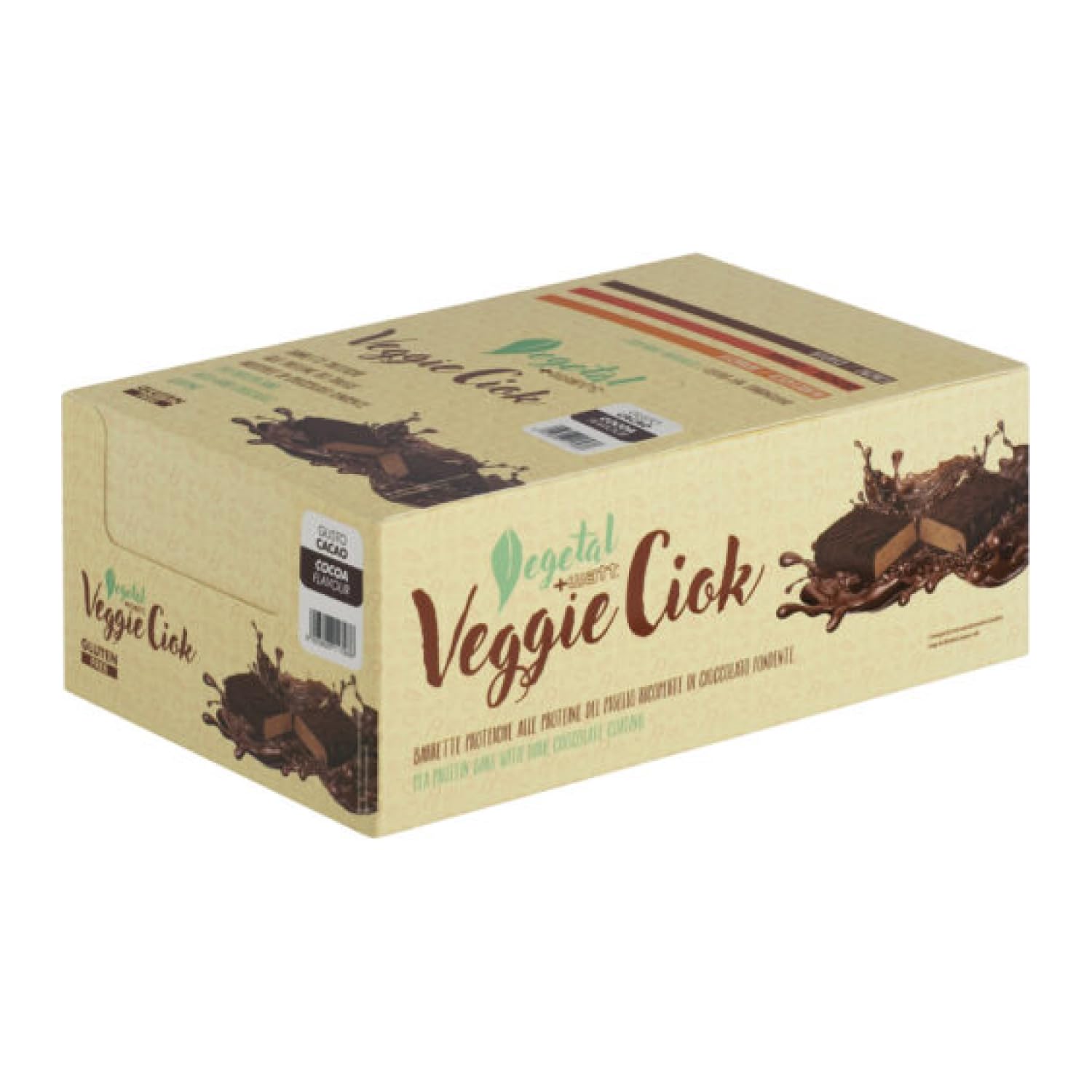 Veggie Ciok 40 g - Barretta proteica 100% vegetale - Vegan - Proteine di pisello dicoperte di cioccolato fontende - Gusto Cacao - Box 24 Barrette