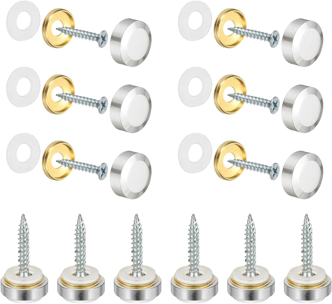 Mirror Screws Brass Decorative Caps Cover Nails Fasteners, 12mm Polished Finish Beveled Fit for Mirror Sign Advertising Hardware (12Pcs, Silver)