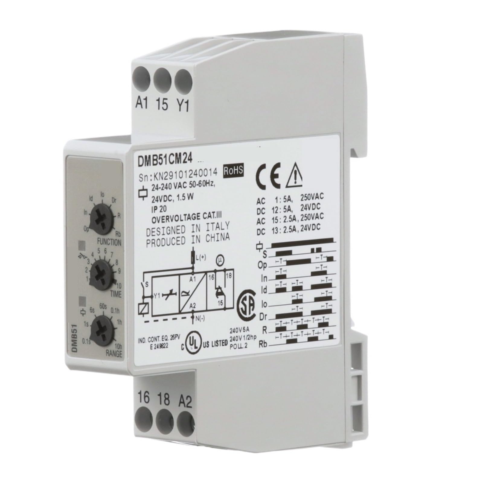 YMUGUEGH Time Relay DMB51CM24 DMB51CM24B006DMB51CM24 DMB51CM24B006 24-240VAC 50-60HZ(DMB51CM24)