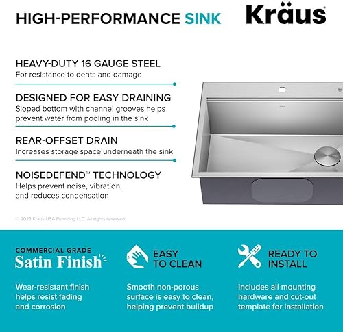 Miniatura 11 de KRAUS Kore KWT310-28 - Fregadero de cocina con estación de trabajo, 28 pulgadas, montaje directo o superior, cuenco individual, de acero inoxidable