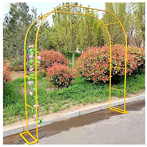 Gartenbogen Schmiedeeisen Pavillon Metall Gartenlaube mit Sockel Kletterpflanzen Pergola Rosentorbogen für Gartendeko Gelb 1,8 x 2,2 m