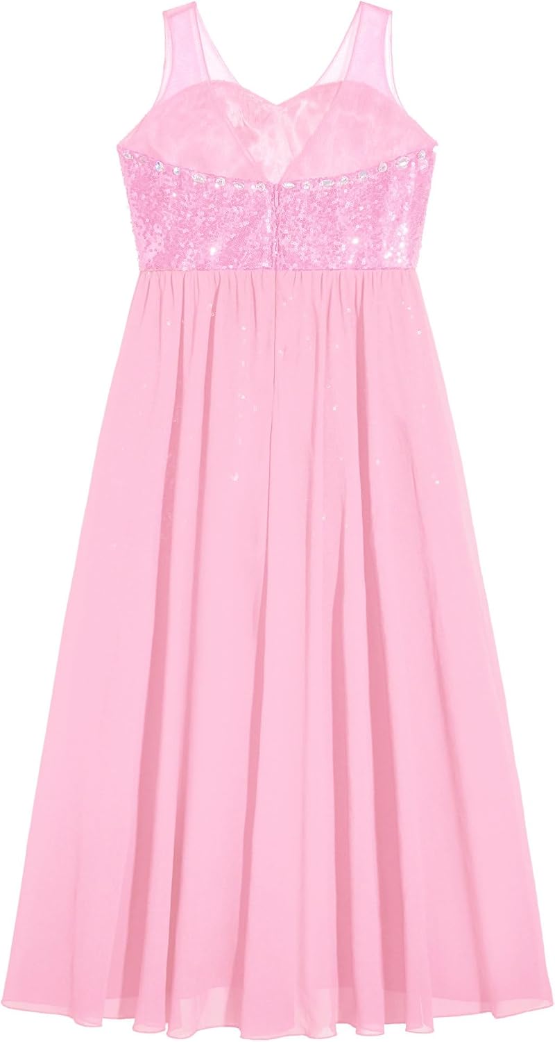 JEYPINMI Kids Girls Shiny Sequin Romper Party Maxi Dress Sleeveless Chiffon Jumpsuit Wedding Dancewear