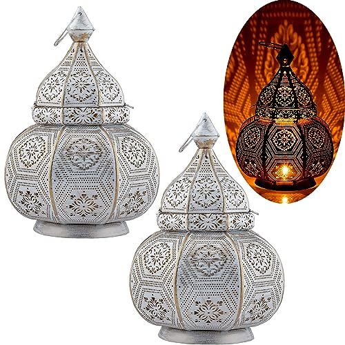 Set di 2 lampade e lanterne Marrakech in metallo, 30 cm, colore: bianco come decorazione orientale