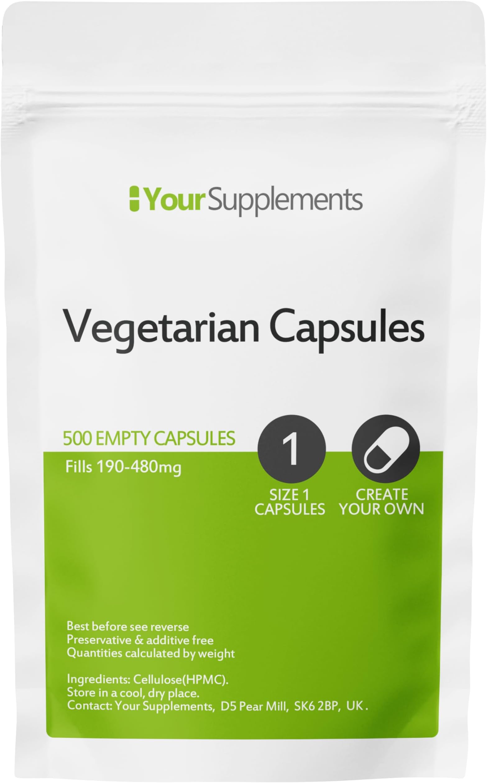 Your Supplements - Size 1 Empty Vegetarian Capsules - Pack of 500