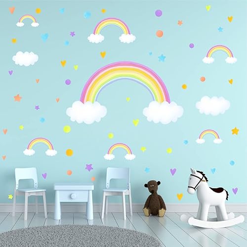 Miniatura 4 de Calcomanías de pared de arco iris coloridas, calcomanías de pared de arco iris, calcomanías de acuarela de corazón de arco iris, calcomanías de nube