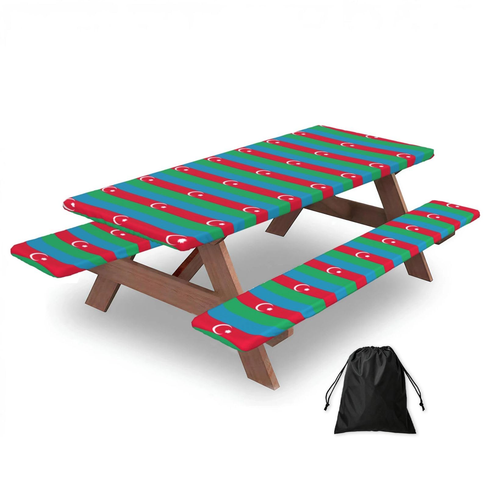 PPHGUT Flag Of Azerbaijan Print Picnic Table Bench Cover Set Outdoor Garden Bbq Protector For Family Camping
