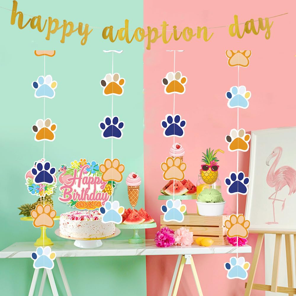Faixa Happy Adoption Day - Decoração Festa Adoção Pets Glitter Dourado