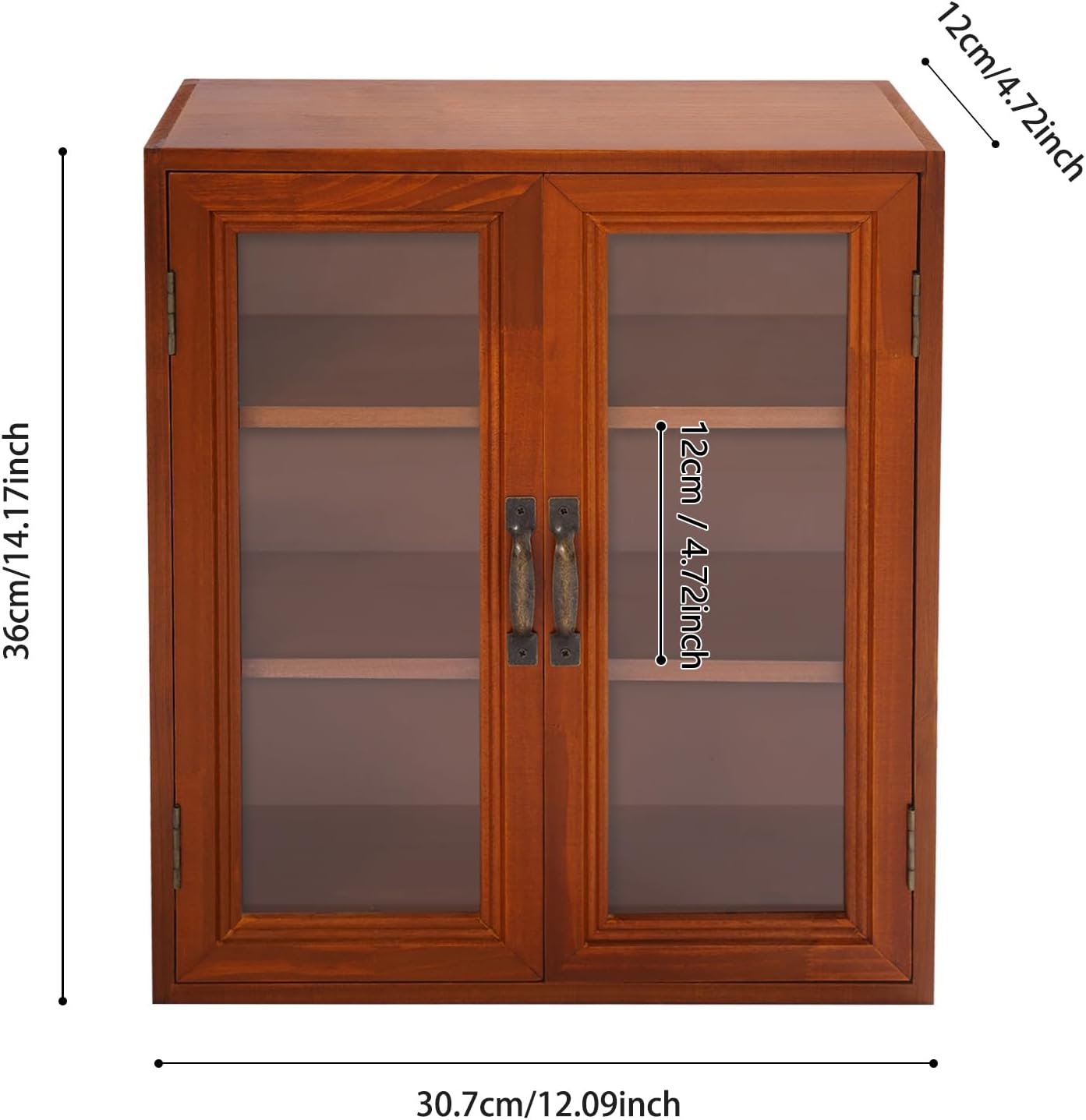 Rustic Vintage Mini Wood Countertop Cabinet, Display Case with Organic Glass Door, Floating Shelf Storage, Spice Cabinet, Apothecary Cabinet for Kitchen, Pantry and Countertop Organization (Brown)