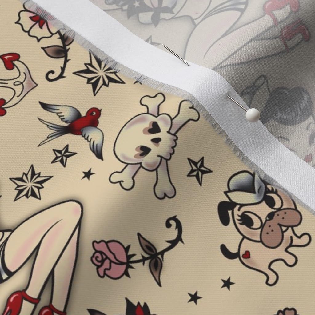 Spoonflower Fabric - Sailor Retro Tattoo Small Pin Up Art Vintage Kitsch 1950S Style Printed on Organic Cotton Sateen Fabric by The Yard - Sewing Quilting Apparel Home Decor