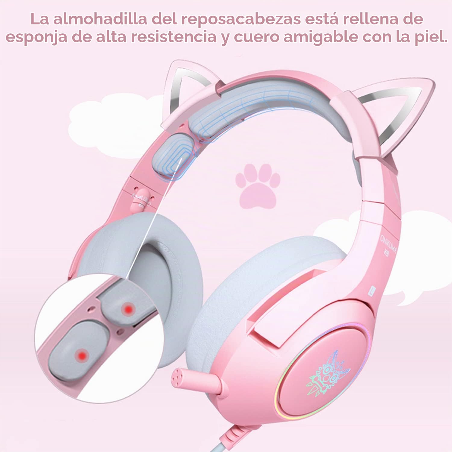Auriculares Para Juegos Gaming Headset 3.5mm Cable con Orejas de Gato Rosa