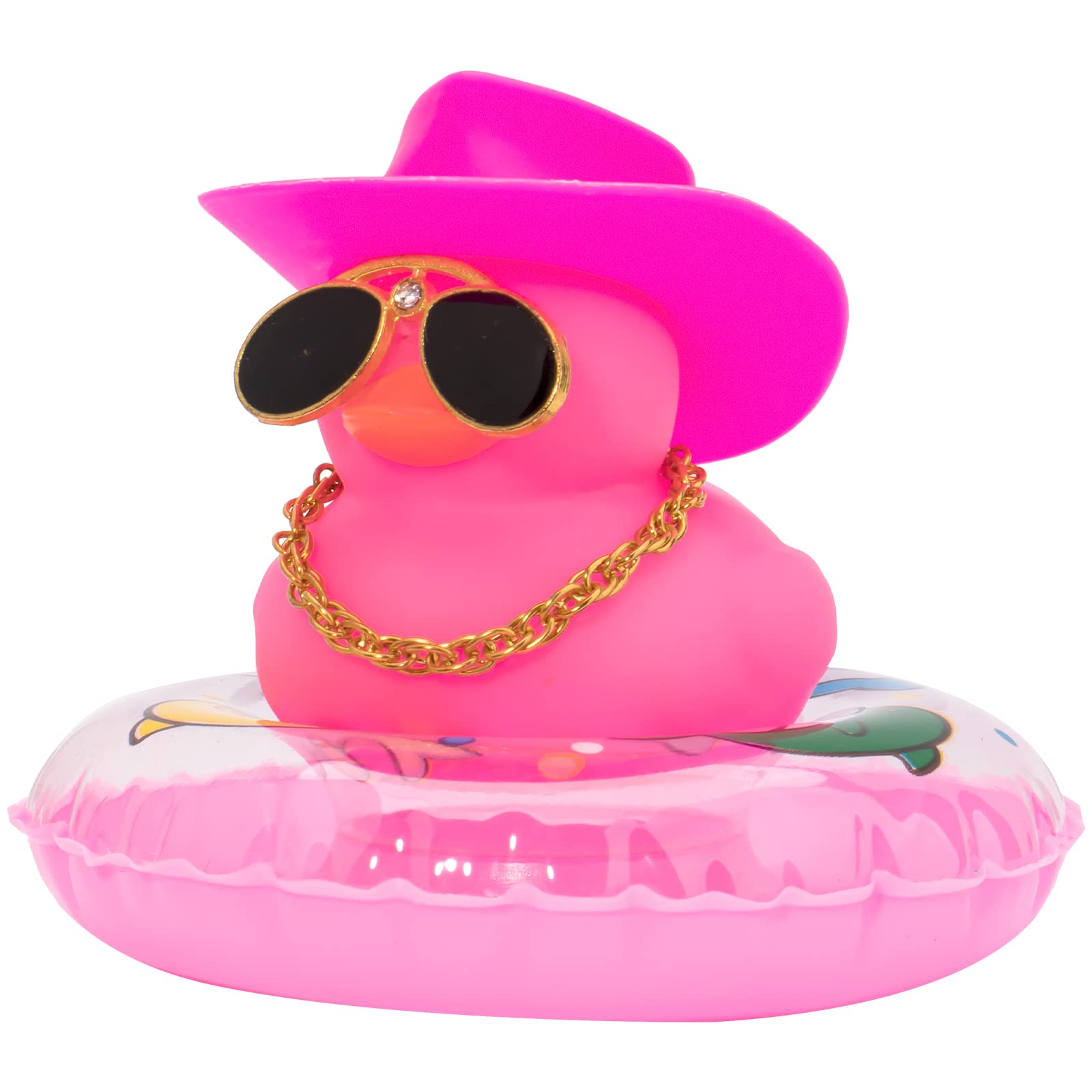 wonuu Car Duck Ornament Dashboard Decorations Rubber Duck Car for Car Dashboard Accessories with Swim Ring Sunglasses Hat and Necklace