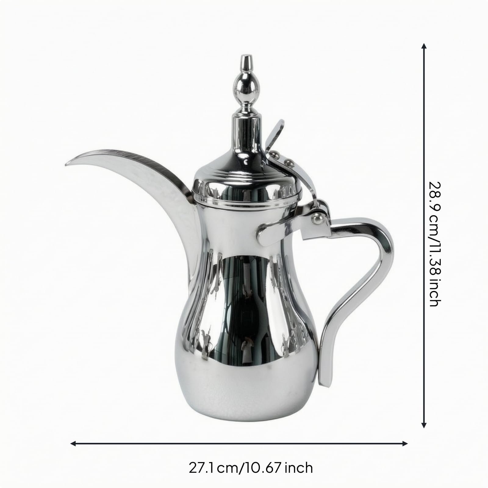 Tetera Estilo Árabe Plateado Cafetera Acero Inoxidable Pulida Vajilla para Invitados, Cromo, 1000 Ml