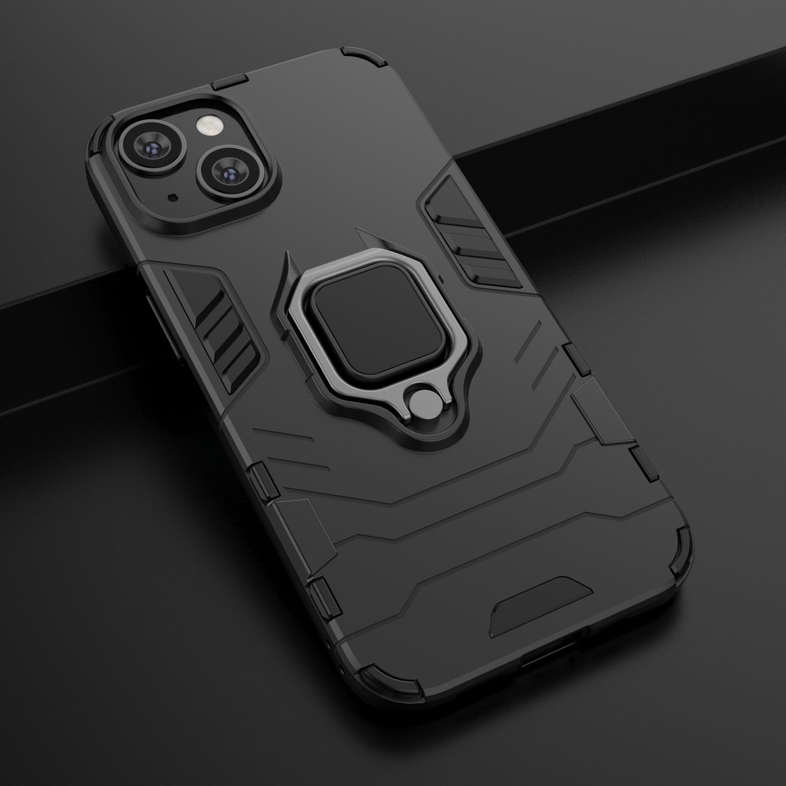 Max Power Digital Cover per IPhone 14 con Anello, Custodia Supporto Magnetica Rigida Resistente Antiurto Doppio Strato Protettiva Calamita Bumper Case (IPhone 14, Nero)