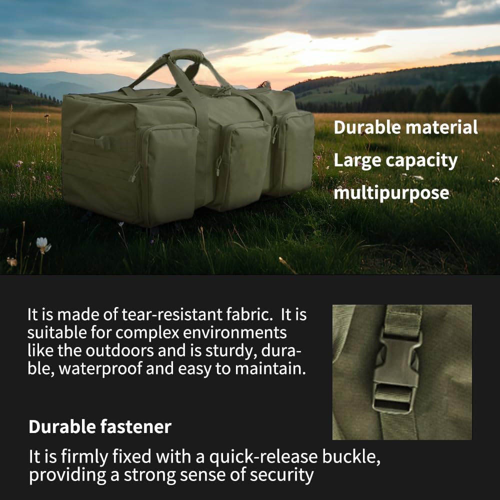 Large Military Travel Duffle Bag Tactical Camping Storage Utility Tote Bag Camping Kitchen Organizer with Deployment Cargo Bag Travel Sports Equipment (Army Green, Medium 21.65"x11.81"x11.81") - Image 5