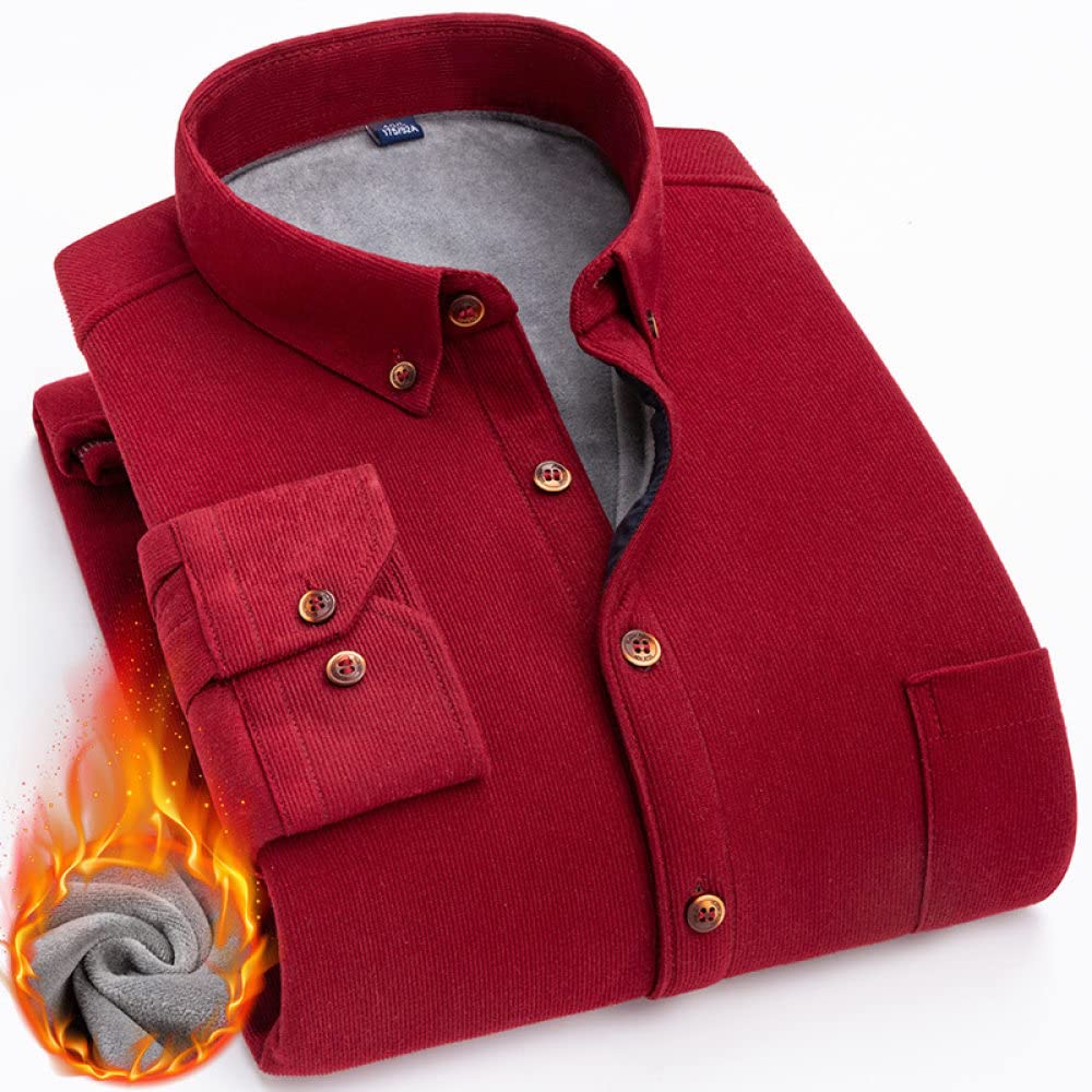 IIK Camicia Calda da Uomo,Camicia da Uomo Casual A Maniche Lunghe da Esterno Calda Morbida con Tasca Camicia Casual da Uomo Camicia in Cotone Caldo Regular Fit Adatto per Primavera, Autunno E Inverno