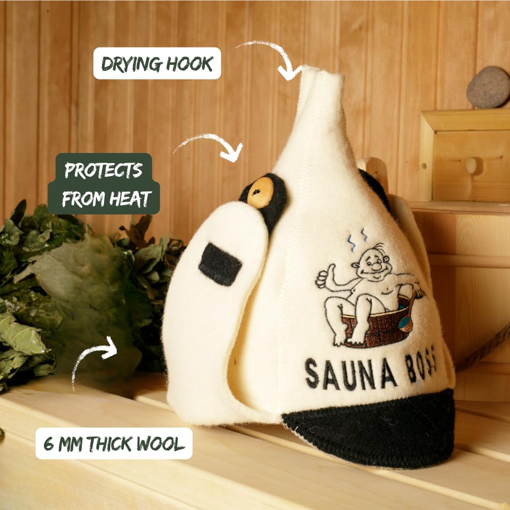 Chapeau de Sauna 'Sauna Boss Bucket' Blanc - 100% Chapeau en Feutre de Laine Biologique