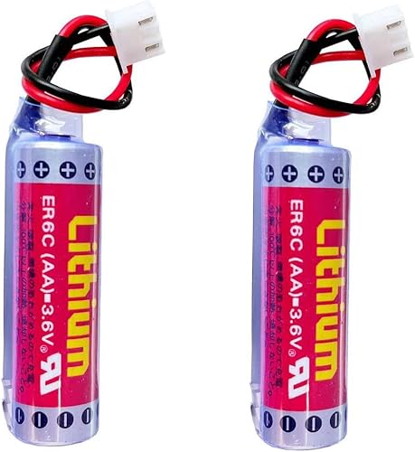 Paquete de 2 baterías ER6C 3.6V 1800mAh PLC para FX F2-40BL FX1N PLC, ER6C AA con enchufe blanco (paquete de 2)
