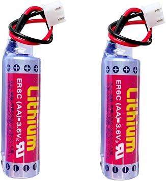 2 Pack ER6C 3.6V 1800mAh PLC Battery for FX F2-40BL FX1N PLC, ER6C AA Battery with White Plug 2 Pack