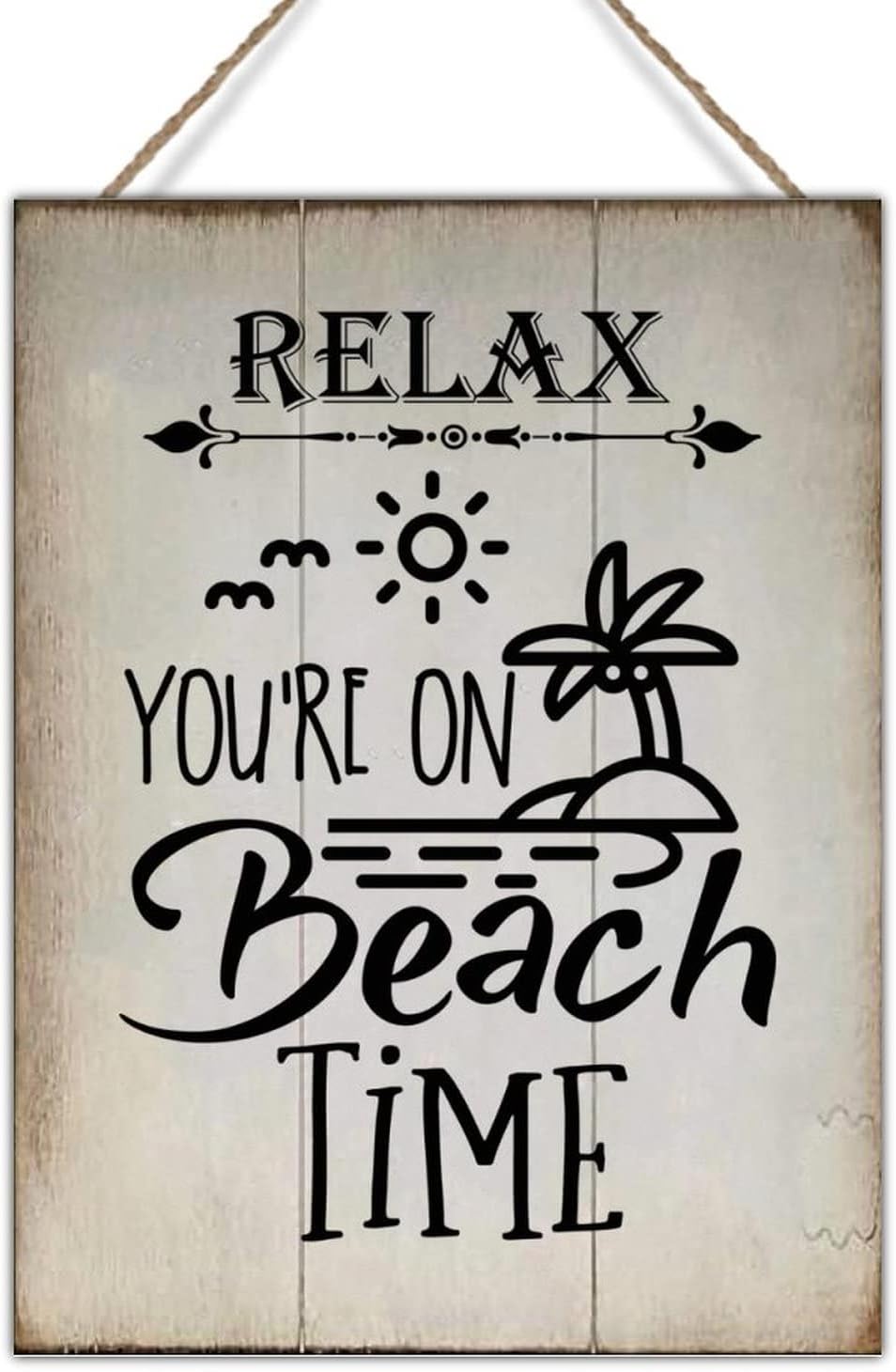 Rustic Wood Wall Plaque Relax You're On Beach Time Wood Plaque Vintage Farmhouse Wall Hanging Sign Art Decor Plaque with Quotes for Home 18x24in New Home Wall Decoration Gift