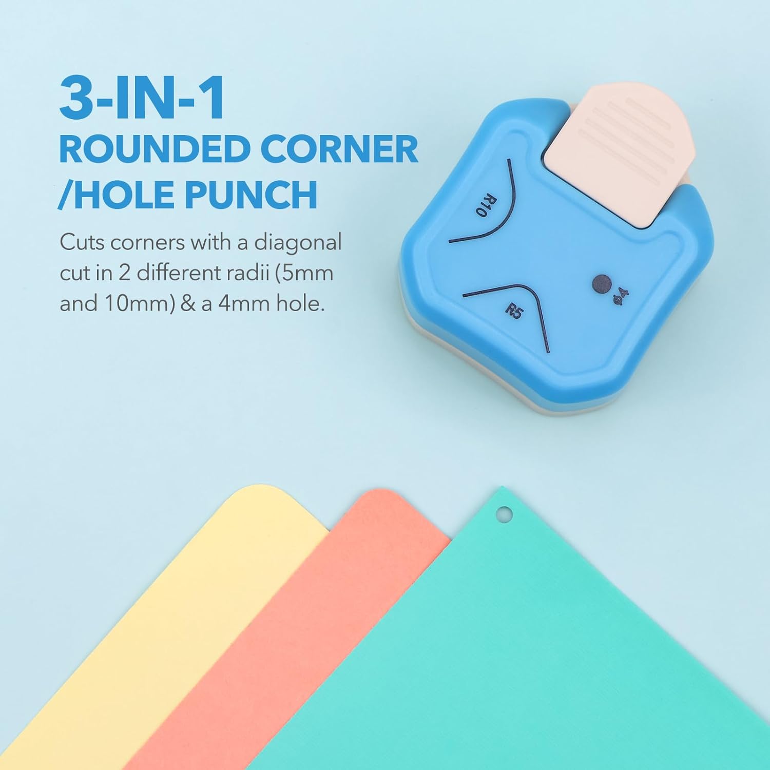 4 Pack 3-in-1 Rounded Hole Decorative Diagonal Corner Punch, 3-Way Paper Edge Cutter Corner Rounder for Paper Crafts, Cardstock, Business Card, DIY Projects, Photocards, Card Making and Scrapbooking