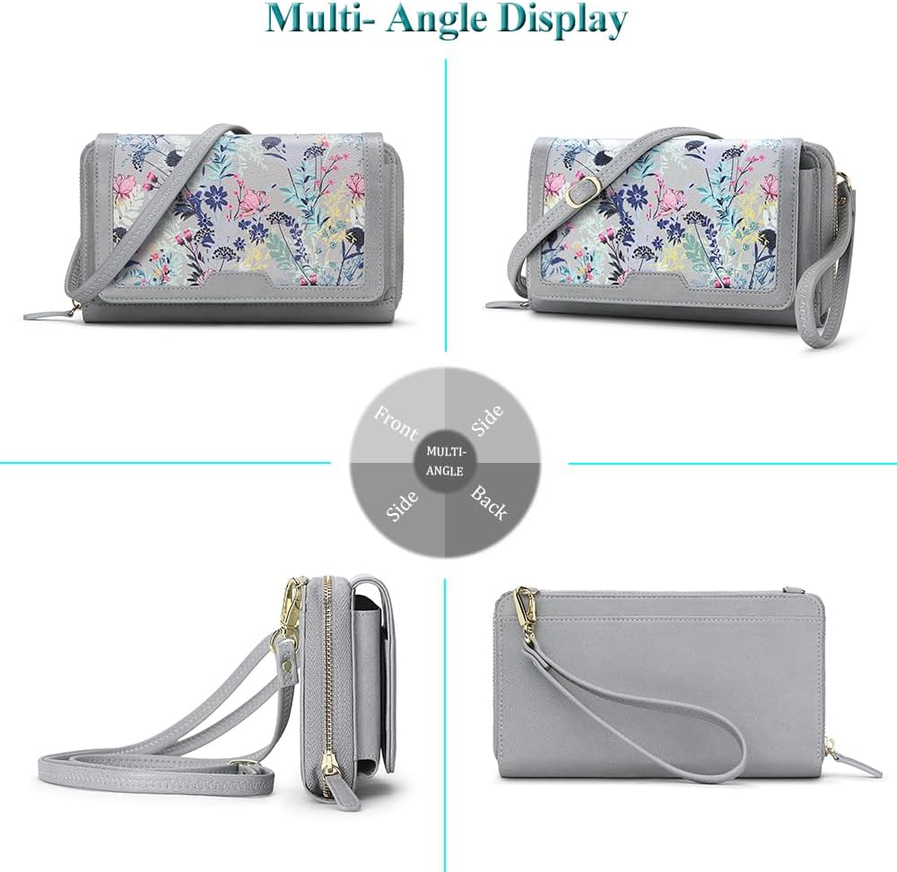 Peacocktion Crossbody Bags for Women RFID Wristlet Wallets Travel Vegan Leather Small Clutch Purses with Phone Pocket Zipper