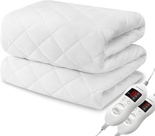 MATBEBY Heated Mattress Pad Queen Size Dual Control - 8 Heat Levels, 4 Auto Shut-Off, UL/ETL Certified, Deep Pocket 21", Machine Washable White