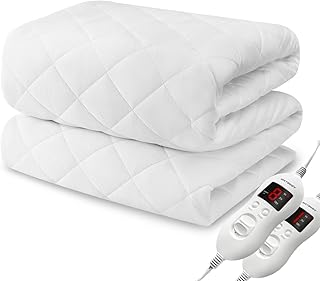 Heated Mattress Pad King Size, Electric Mattress Pad Cover w/Dual Control 8 Heating Settings, Bed Warmer w/ 4 Auto Shut Off Settings, UL Certified, Deep Pocket, Machine Washable, White