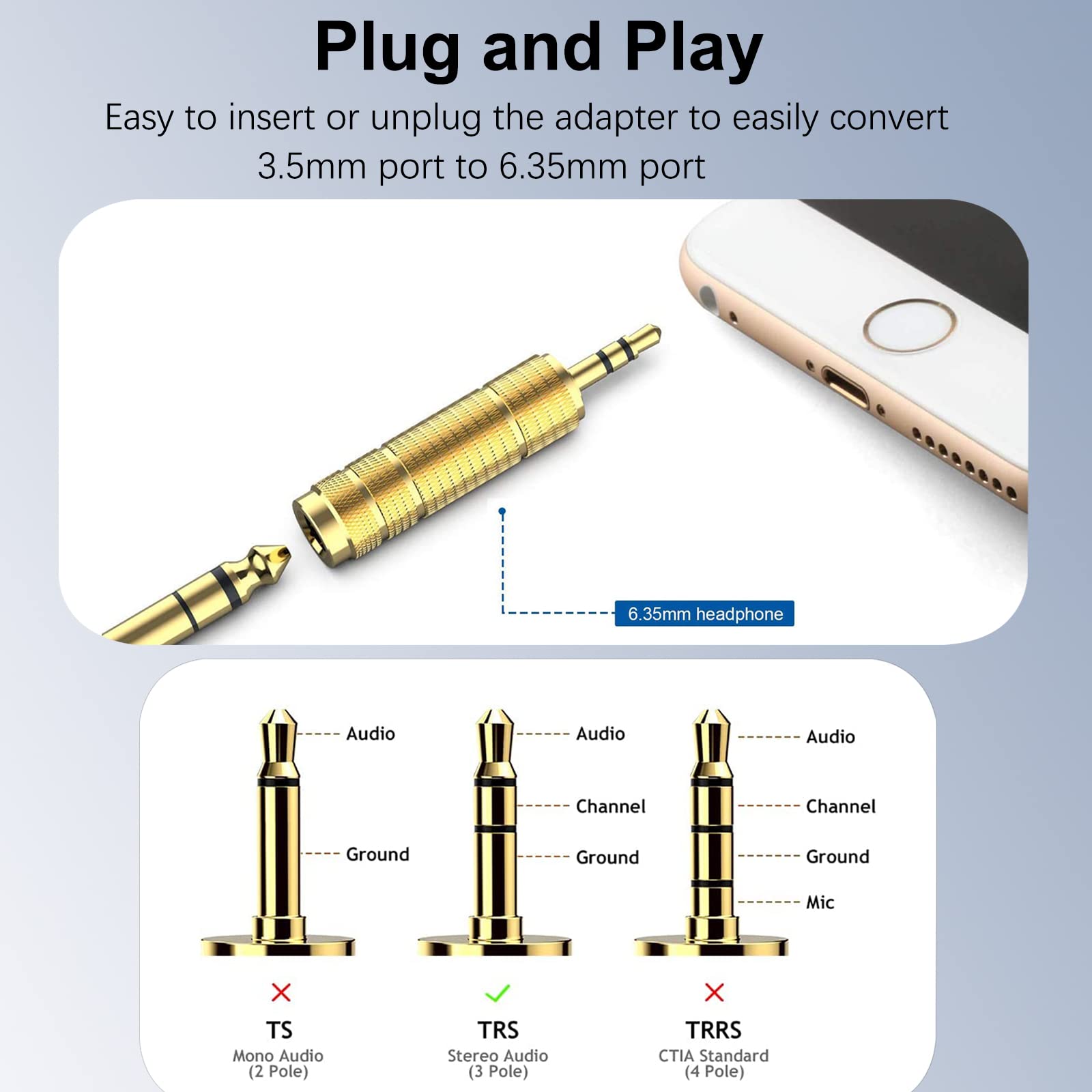 Adattatore Jack 6,35 Mm Presa Jack 3,5 Mm Stereo - Foto 8