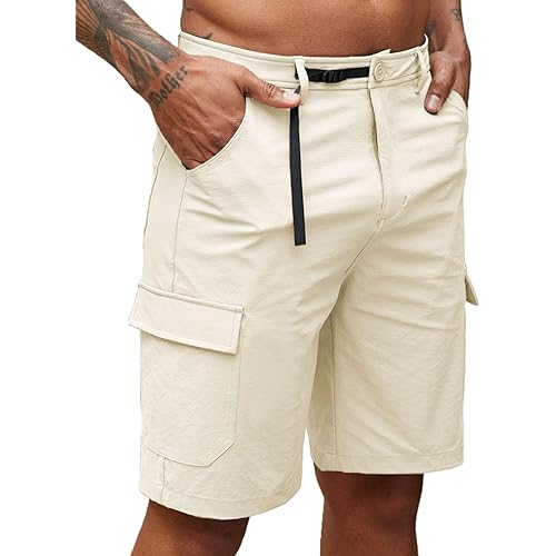 COOFANDY Mens Cargo Shorts Quick Dry Hiking Shorts Lightweight Casual Shorts with Nylon Belt