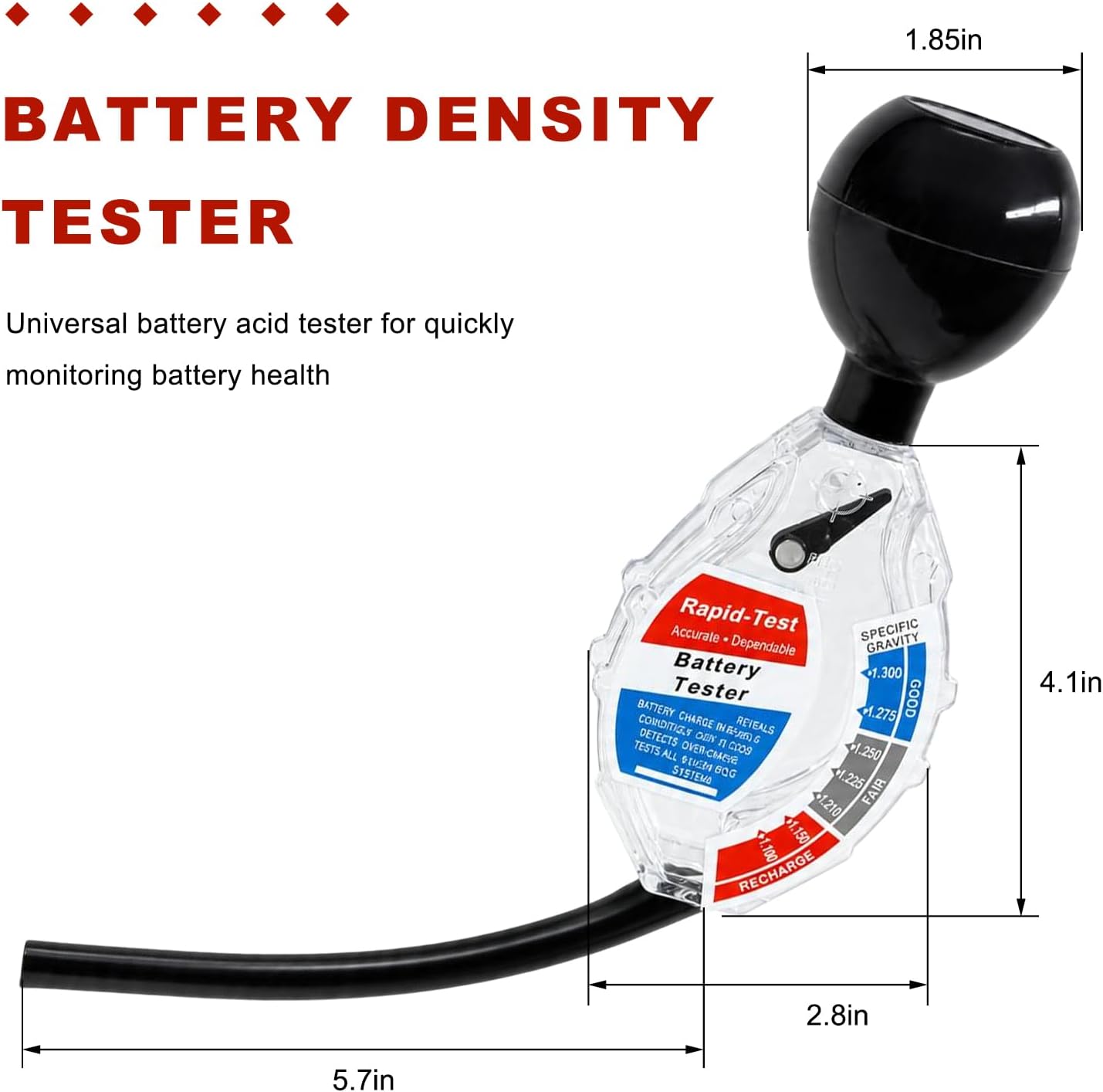 Car Battery Hydrometer Tester, Deep Cycle Automotive Battery Acid Quality Analyzer Acid Tester, Professional Batteries Liquid Densitometer Detection Tool for 6V 12V 24V Vehicle