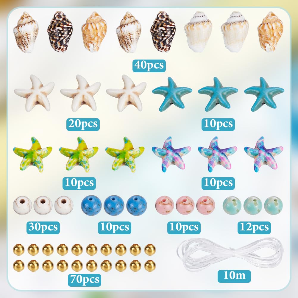 SUNNYCLUE 1 scatola 248 pezzi Fai Da Te 6 set Kit per La Creazione di Braccialetti Estivi Perline di Animali Dells'Oceano Spiaggia Oro Stella Marina Tema Marino Tartaruga Granchio Stella Conchiglia Pe