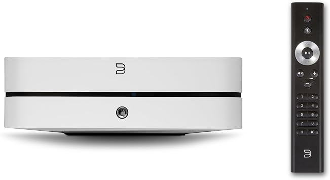 Bluesound Powernode 2025 Multi-Room Wireless Music Streaming Amplifier + BLS RC1 Remote Hi-Res Audio Bundle - White