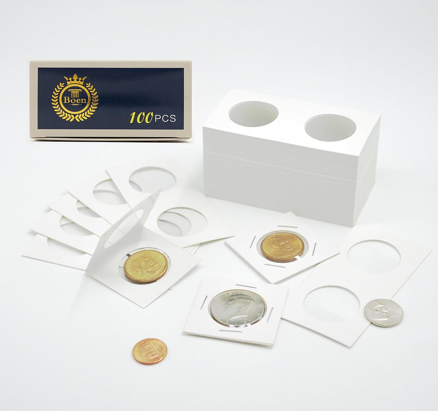 Boen 33mm Coin Flips 300Pcs 2x2 Cardboard Holders image 3