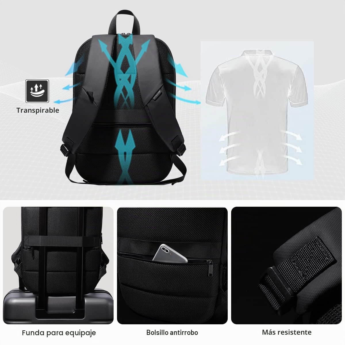 Mochila Ordenador Portatil 17 Pulgadas Expandible Impermeable Casual Compacta Ligera Delgada Elegante para Trabajo Universidad Casual Cremalleras YKK (27L Negro)