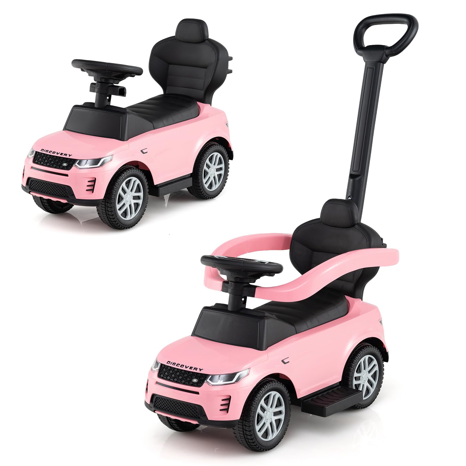 COSTWAY 3 in 1 Ride on Push Car, Licensed Land Rover Discovery Toddler Sliding Car with Steering Wheel, Horn, Storage Compartment, Foot to Floor Slider for Boys Girls (Pink)