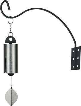 Woodstock Chimes Heroic Wind Bell & Outdoor Hanging Bracket, 24" Grey Antique Silver Wind Chime with Black Iron Wall Mount, Deep Tone Windbell & Durable Hanger for Porch, Patio, or Garden