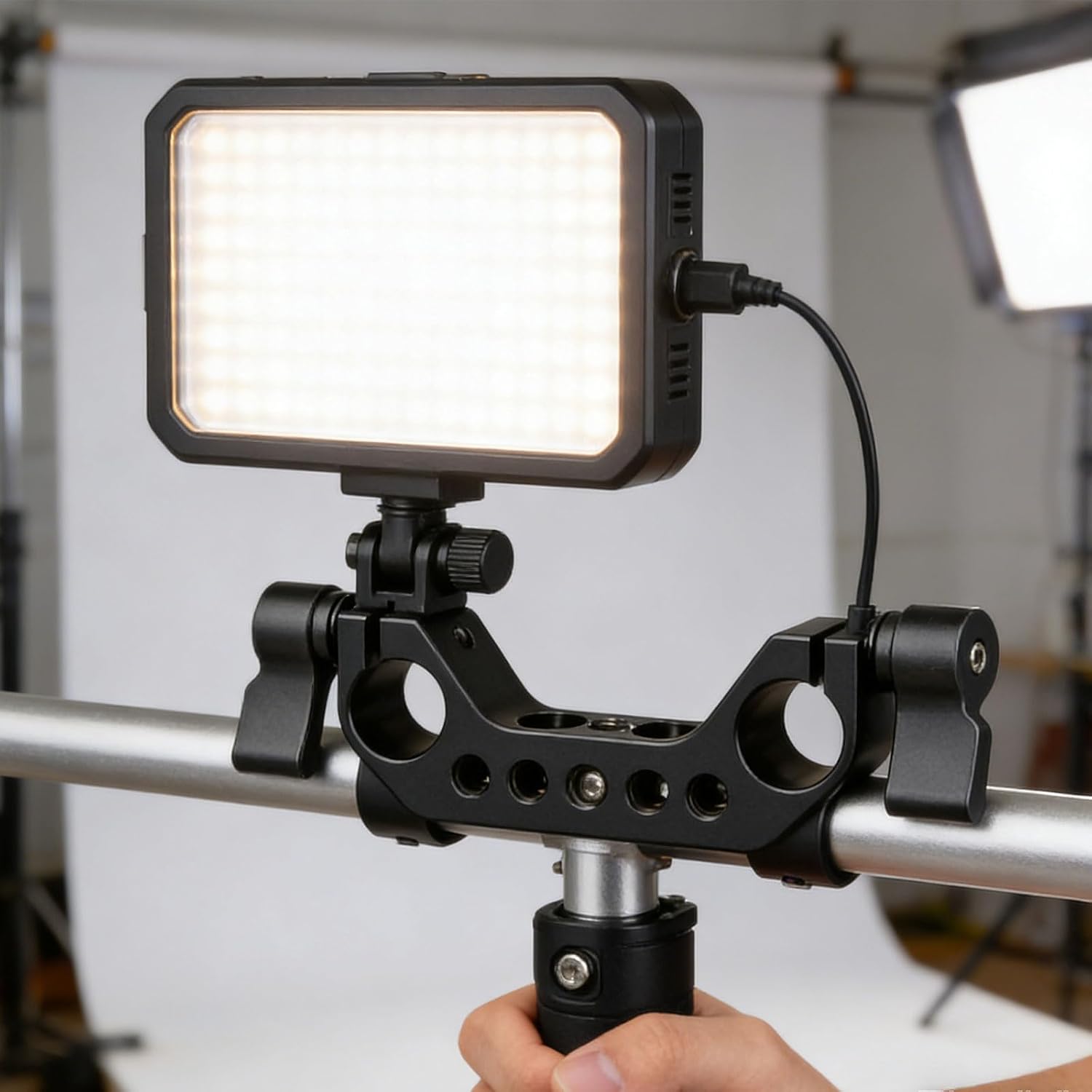 Aluminum 15mm Double Hole Tube Clamp for DSLR Camera Cage Pipeline Installation Industrial Residential Accessories Photography Studio Pipe Clamp